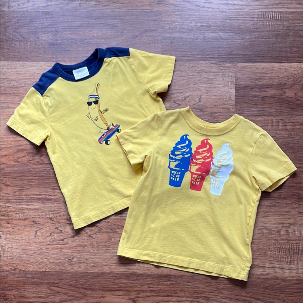 Two yellow Hanna tees, 100cm/4T, unisex